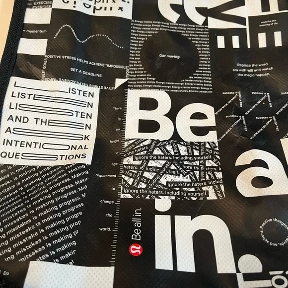 Lululemon Be All In Small White Black Reusable Tote Eco Bag Yoga Gym Lunch - Picture 4 of 6
